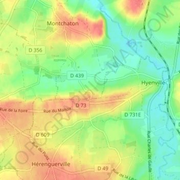 Les Landesの地形図、標高、地勢