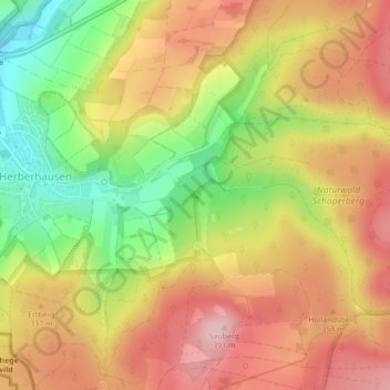 Versteinerter Meeresbodenの地形図、標高、地勢