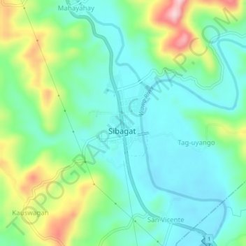 Poblacionの地形図、標高、地勢