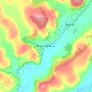 Betws Bledrwsの地形図、標高、地勢