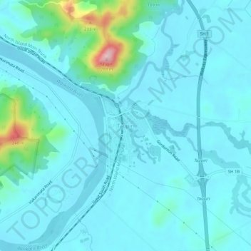 Taupiriの地形図、標高、地勢