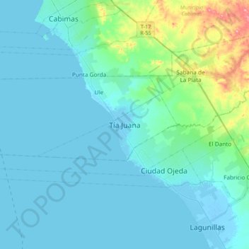 Tía Juanaの地形図、標高、地勢