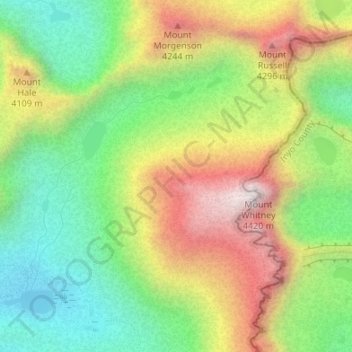 Sierra Nevadaの地形図、標高、地勢