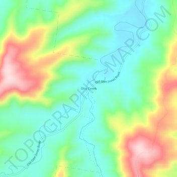 Obx Creekの地形図、標高、地勢