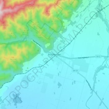 Featherstonの地形図、標高、地勢