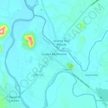 Ciudad Altamiranoの地形図、標高、地勢