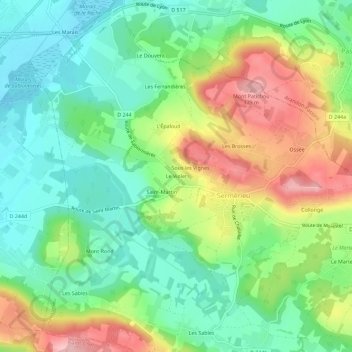 Le Violetの地形図、標高、地勢