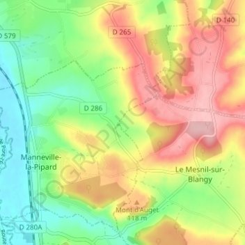 Cour Mollienの地形図、標高、地勢
