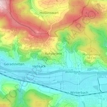 Rohrbronnの地形図、標高、地勢