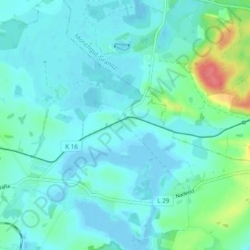 Posewaldの地形図、標高、地勢