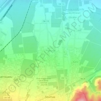 Halouiyaの地形図、標高、地勢