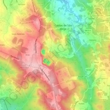 Arcozeloの地形図、標高、地勢