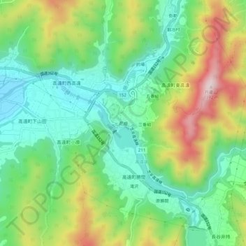 花畑の地形図、標高、地勢