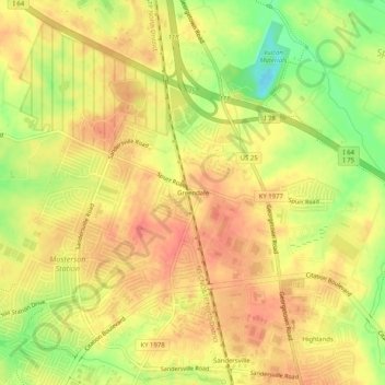 Greendaleの地形図、標高、地勢