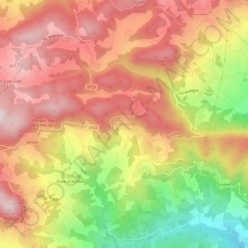 Cereglioの地形図、標高、地勢