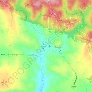 Greendaleの地形図、標高、地勢