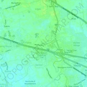 Tikayの地形図、標高、地勢