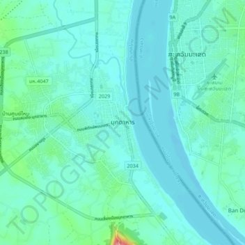 ムックダーハーンの地形図、標高、地勢