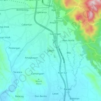 Sisonの地形図、標高、地勢