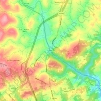 Parktonの地形図、標高、地勢