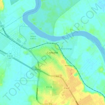 Campanaの地形図、標高、地勢