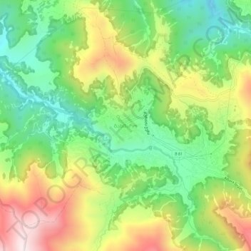 Bakhmaroの地形図、標高、地勢
