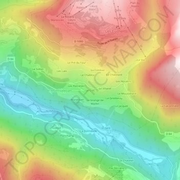 Le Cretの地形図、標高、地勢