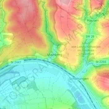Mainbergの地形図、標高、地勢