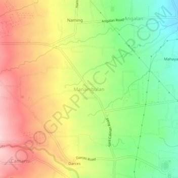 Manambulanの地形図、標高、地勢
