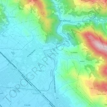 Vallecchiaの地形図、標高、地勢
