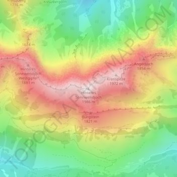 Hinteres Sonnwendjochの地形図、標高、地勢