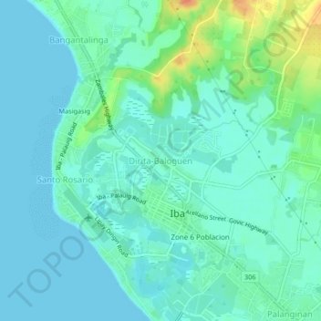Dirita-Baloguenの地形図、標高、地勢