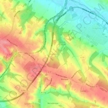 Bourrassoの地形図、標高、地勢