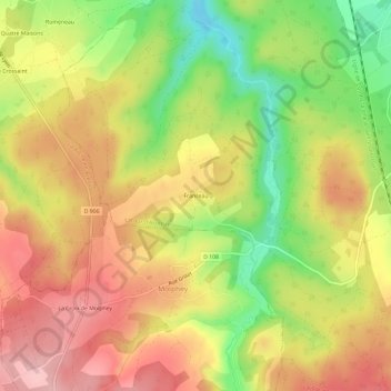 Franceauの地形図、標高、地勢