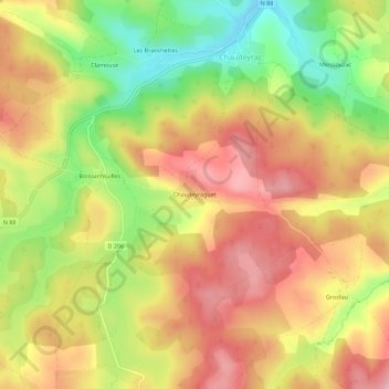 Chaudeyraguetの地形図、標高、地勢