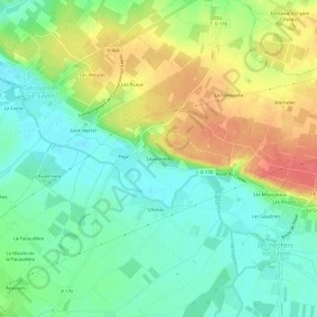 Savonnièreの地形図、標高、地勢