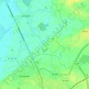 Le Bourgの地形図、標高、地勢