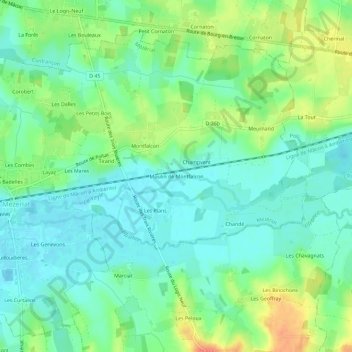 Moulin de Montfalconの地形図、標高、地勢