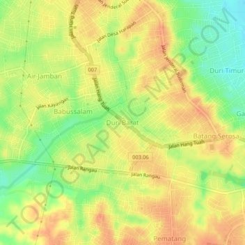 Duri Baratの地形図、標高、地勢
