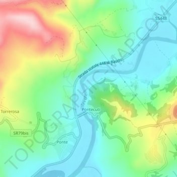 Tevere mortoの地形図、標高、地勢