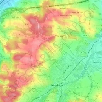 Holzingの地形図、標高、地勢