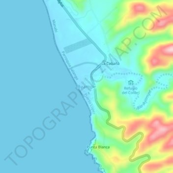 Ayampeの地形図、標高、地勢