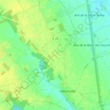 Bièresの地形図、標高、地勢