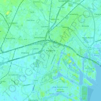 Margheraの地形図、標高、地勢