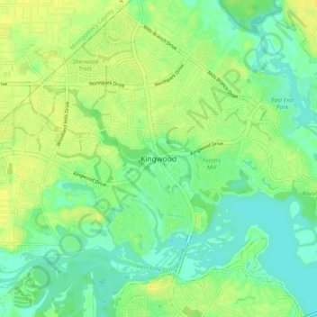 Kingwoodの地形図、標高、地勢