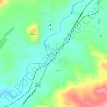 Glen Aplinの地形図、標高、地勢