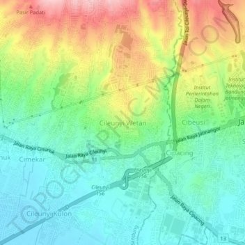 Cileunyi Wetanの地形図、標高、地勢