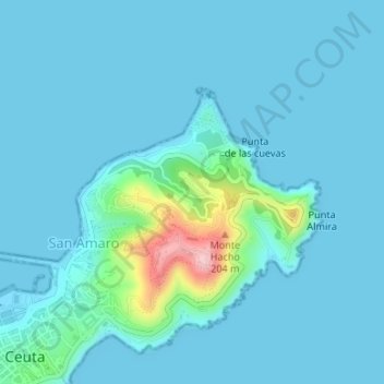 Las Cuevasの地形図、標高、地勢