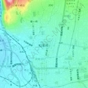 松本城の地形図、標高、地勢