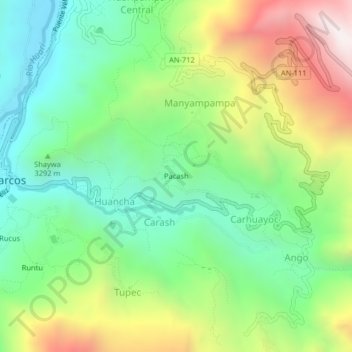 Pacashの地形図、標高、地勢